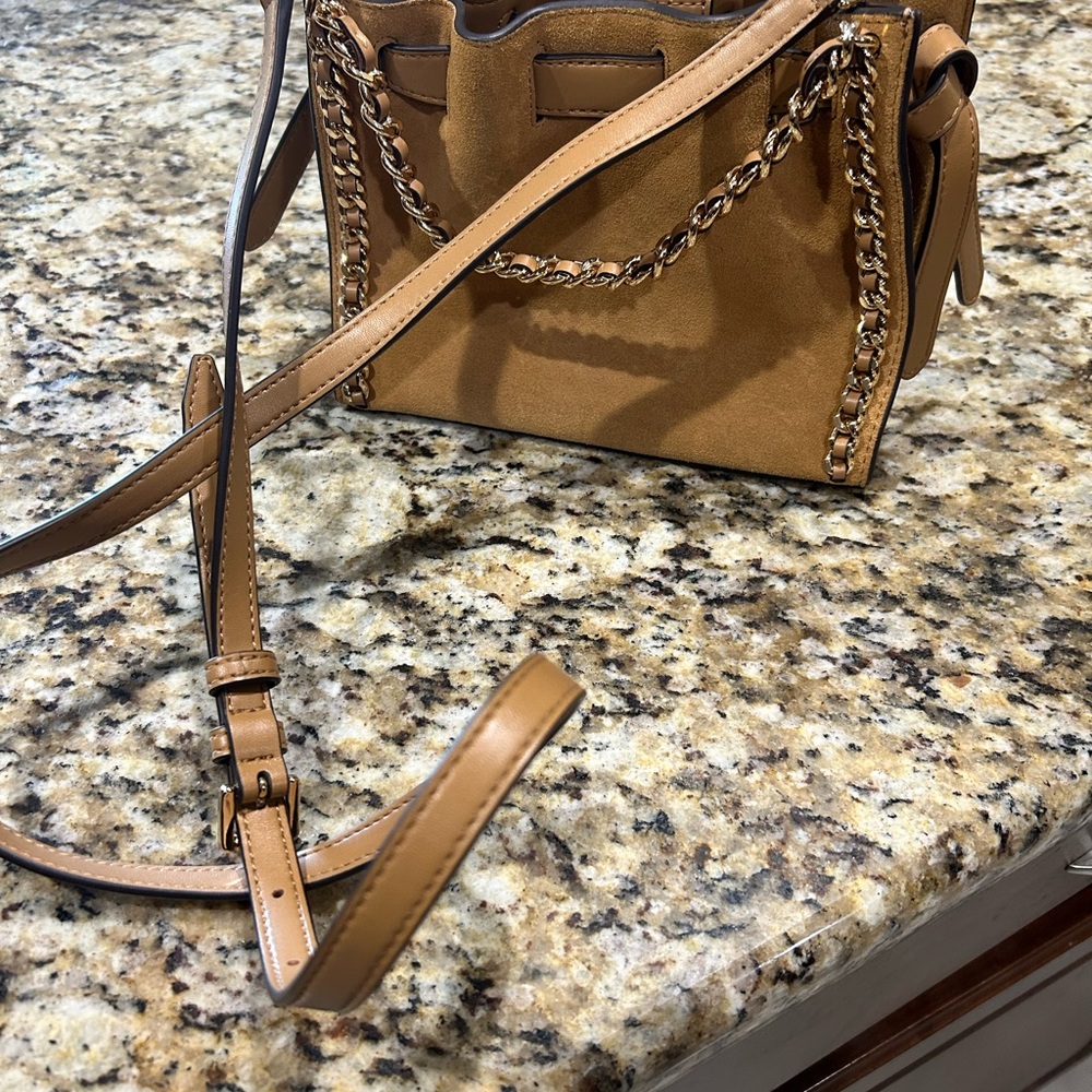 Michael Kors Brown Suede Crossbody Bag with Gold Chain - Picture 3 of 5